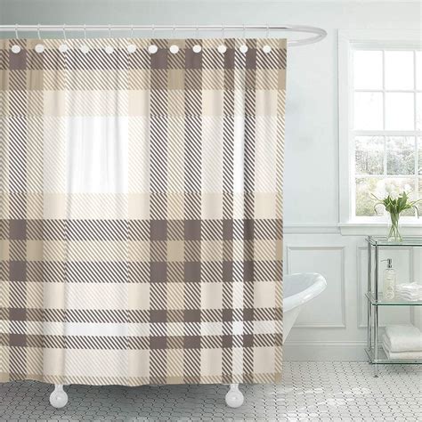 Suttom Brown Abstract Plaid Check Pattern In Taupe Beige Shower Curtain