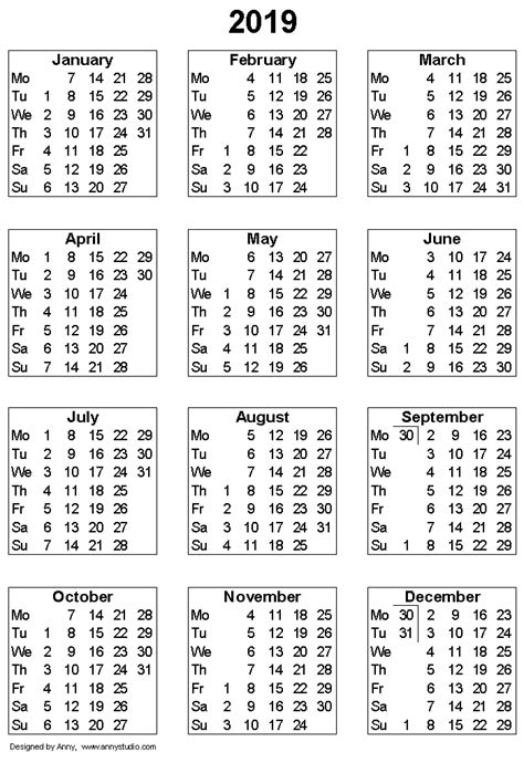 Ds pharma herbs sdn bhd: A4 2019 Calendar Printable