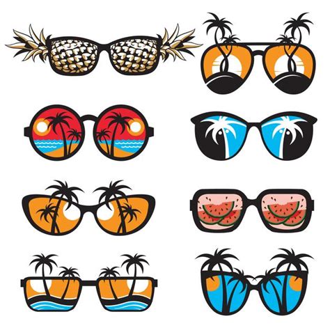 Premium Vector Glasses Set With Summer Vacation Landscapes