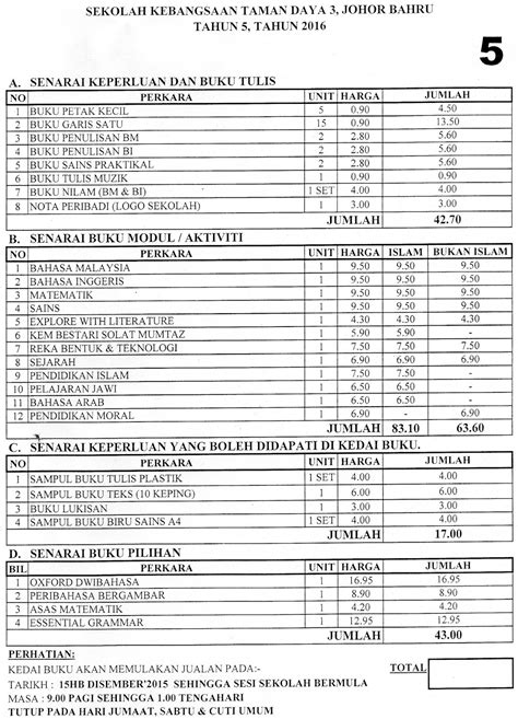 Alat tulis untuk kreativitas dan kelengkapan pekerjaan anda. SENARAI BUKU TULIS DARJAH 1-6 TAHUN 2016