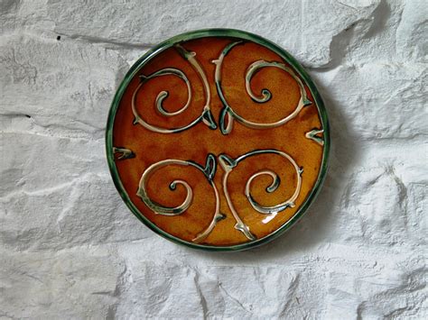 Orange Wall Hanging Plate Ceramic Wall Decor Wheel Thrown Hand