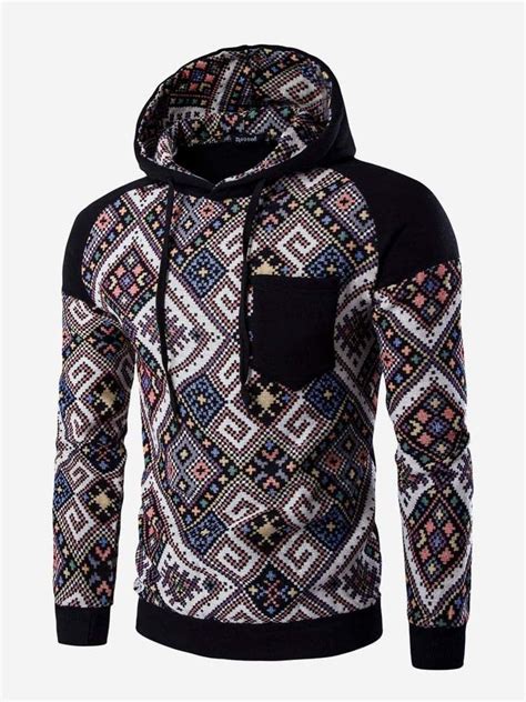 Men Raglan Sleeve Tribal Print Hoodie Hoodies Hoodies Men Style