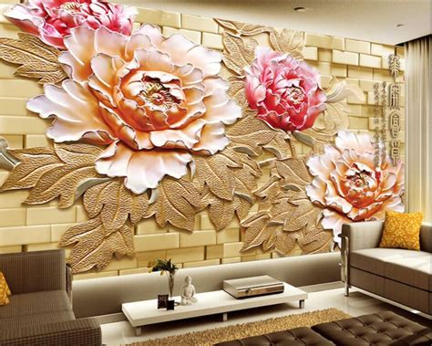 Beibehang Custom Wallpaper Large Relief Hd Fancy Peony Flower Brick