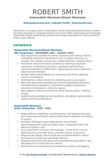 It is fair to say that making the most of your relevant experience is. Automobile Mechanic Resume Samples | QwikResume