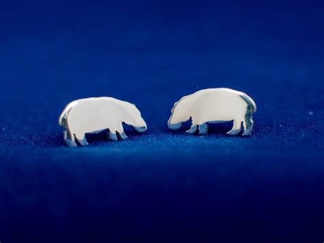 Hippo Sterling Silver Stud Earrings Hand Cut Tiny Hippo Etsy
