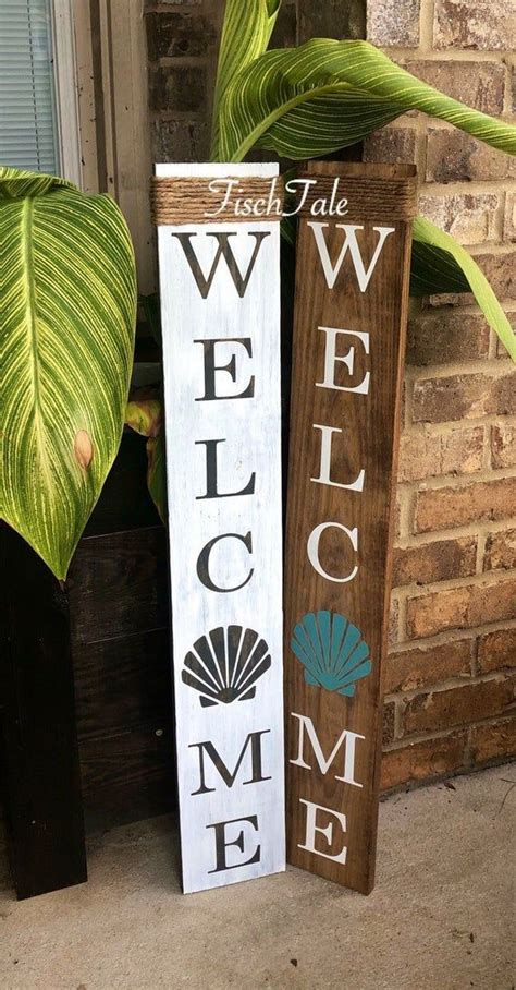 Shell Welcome Sign Welcome Seashell Sign Welcome Sign Etsy Wooden