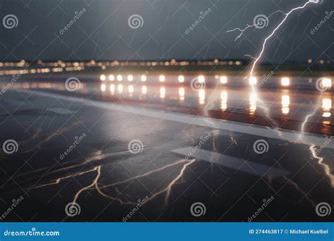 Stormy Landing: a View of an Airport Runway during Heavy Rain and