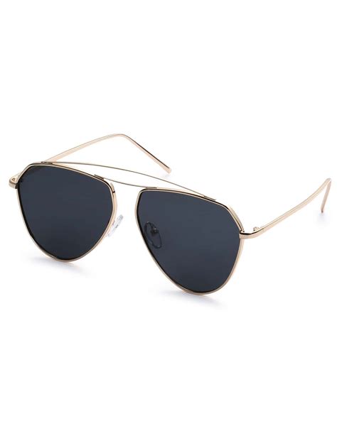 gold metal frame black lens aviator sunglasses shein sheinside
