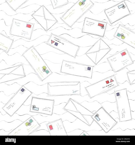 Many Letters And Envelopes With Stamps Mail Doodle Seamless Pattern