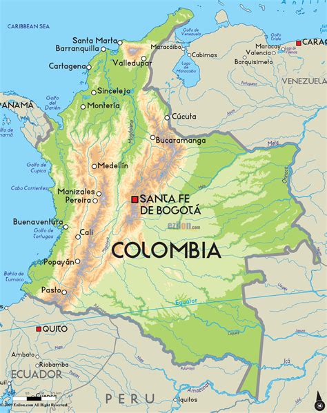 Map Of Columbia With The Capital Bogota South American Capitals