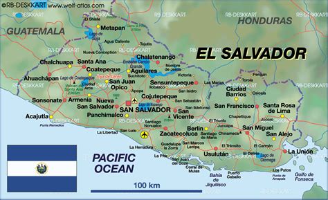 Mapa de El Salvador Cartográfico Político Físico Regiões