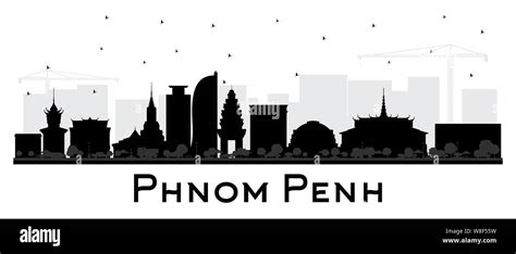 Phnom Penh Cambodia City Skyline Silhouette With Black Buildings