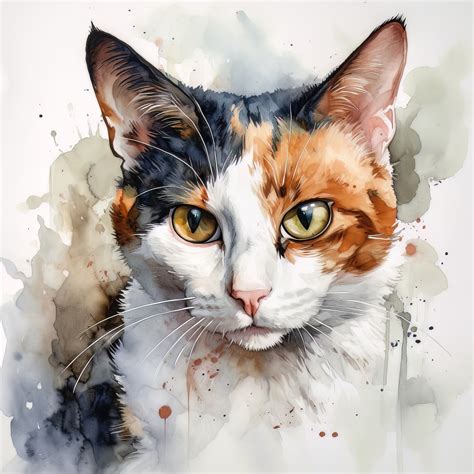 Artstation Calico Cat Portrait Watercolor Painting