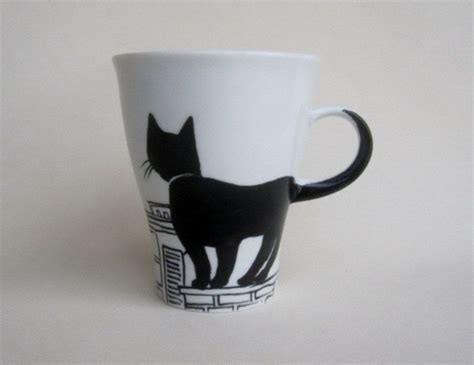 But if your morning is incomplete without this sweet, spiced, fall goodness in a cup, come on by we'll whip you up. Black Cat on rooftop - Handpainted Porcelain Mug | Hand ...
