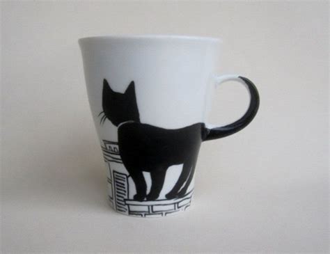 But if your morning is incomplete without this sweet, spiced, fall goodness in a cup, come on by we'll whip you up. Black Cat on rooftop - Handpainted Porcelain Mug | Hand ...