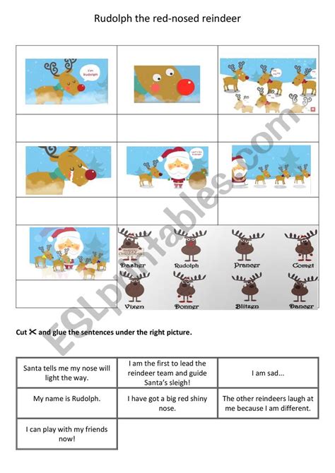 Read And Match Rudolph The Red Nosed Reindeer Song Esl Worksheet By