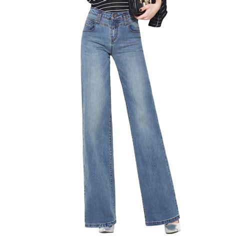 Koop Guoran Hoge Taille Losse Wijde Pijpen Jeans Broek Voor Vrouwen 2017