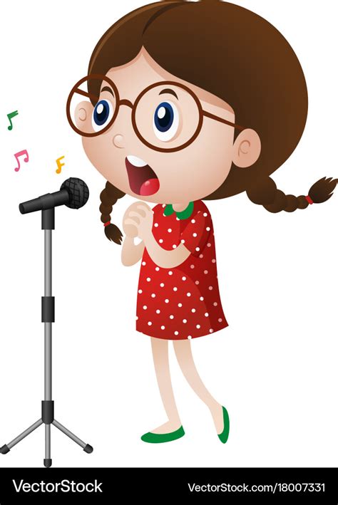 Happy Girl Singing On Microphone Royalty Free Vector Image