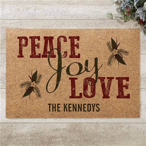 Peace Love Joy Personalized 18x27 Synthetic Coir Doormat