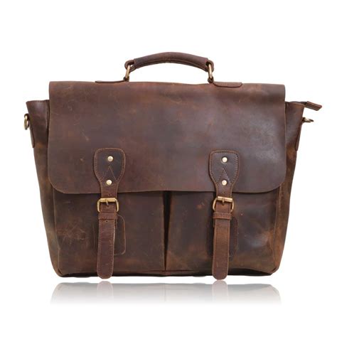 Unisex Dark Rustic Brown Leather Messenger