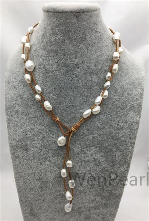 Zwei Reihen Barocke Perle Leder Halskette Perle Und Leder