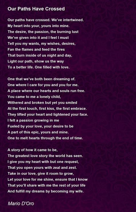 Our Paths Have Crossed Our Paths Have Crossed Poem By Mario Doro