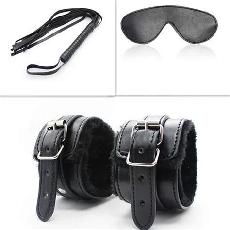 3pcsset Sex Products Faux Fur Leather Handcuffs Mask Whip Fetish Bdsm Bondage Sex Toys For