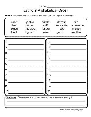 Arrange words in alphabetical order. Fillable alphabetical order worksheets middle school ...
