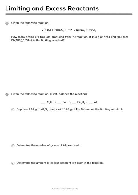 Free Printable Limiting Reagent Worksheets