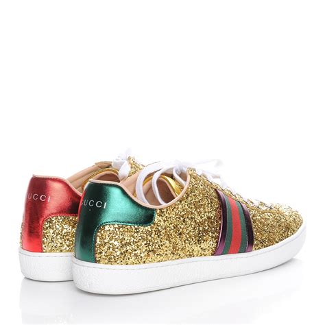 Gucci Glitter Web Ace Sneakers 40 Gold 211561 Fashionphile