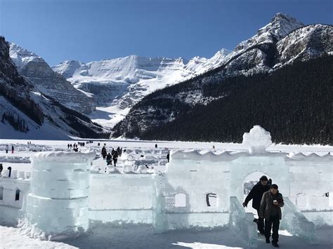 A Winter Fairytale Scene On Frozen Lake Louise View From The Fairmont