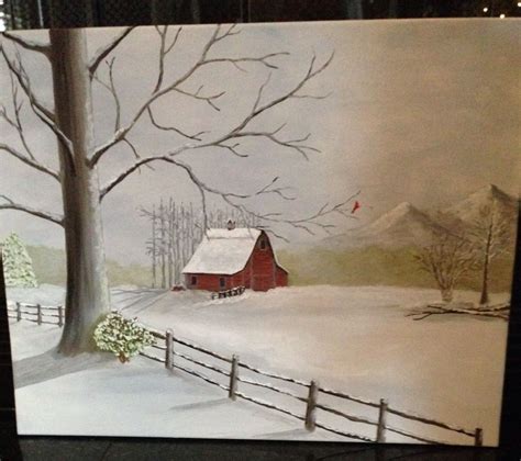 Red Barn In Snow Original Oil On Canvas All Rights Reserved Gloria J