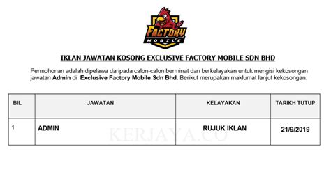 Agensi pekerjaan careermaster sdn bhd. Permohonan Jawatan Kosong Exclusive Factory Mobile Sdn Bhd ...