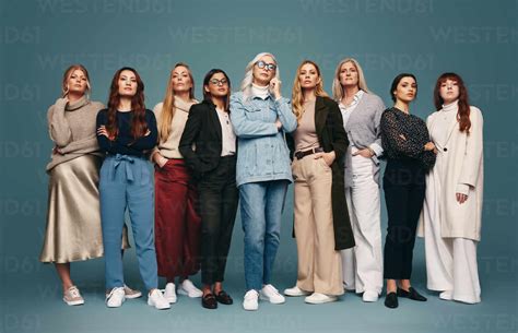 Diverse Group Of Women Standing Together In A Studio Group Of Strong Independent Women Looking
