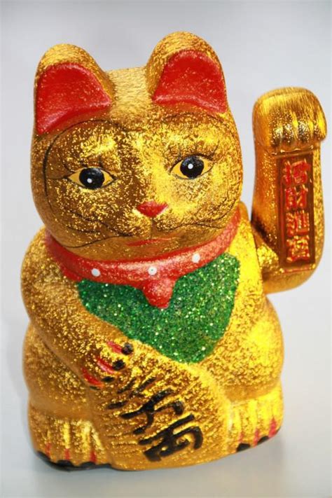 Lucky Cat Maneki Neko Glitter Gold Large Fine Japanese Shop
