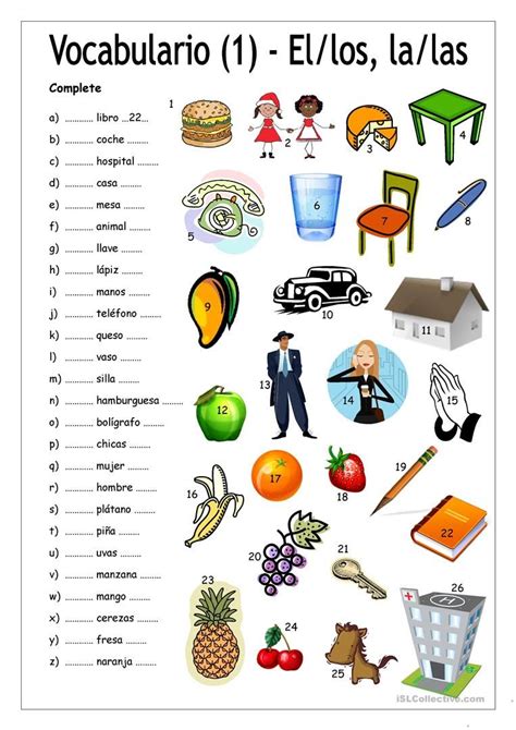 Vocabulario 1 Complete Con Elloslalas Ejercicios Para Aprender