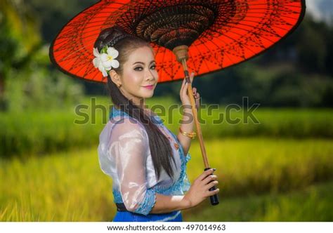 Beautiful Asian Girl Myanmar Traditional Costume Stock Photo 497014963