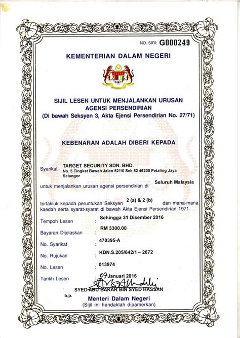 No 6a, jalan usj 8 Certificates | Target Security