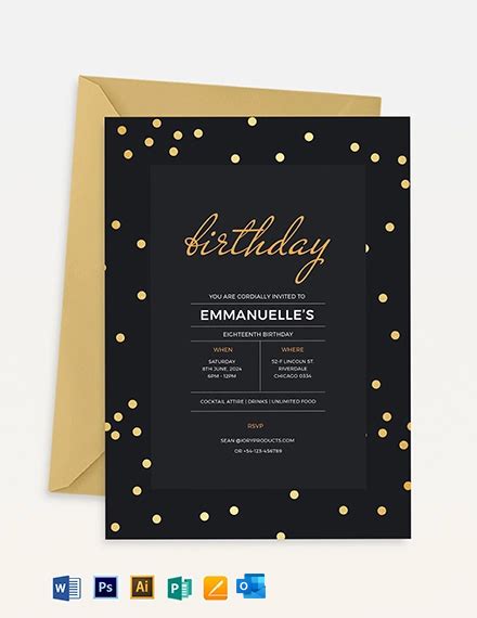 Confetti Birthday Invitation Template Illustrator Word Outlook