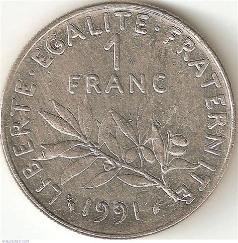 1 Franc 1991 Fifth Republic Francs 1986 2001 France Coin 9506