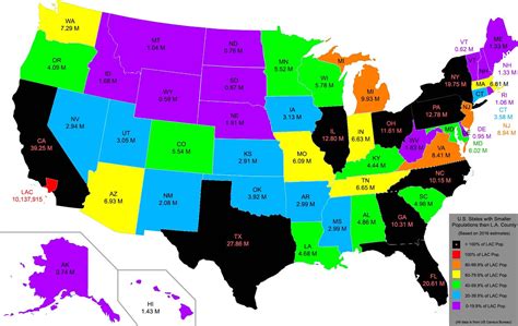 Map The United States Color Coded By Population Relative To Los