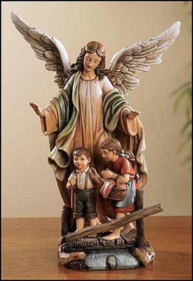 Guardian Angel With Children Crossing Bridge Statue 9 Inch Resin