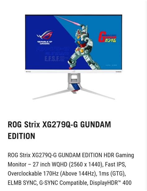 Asus Rog Monitor Gundam Edition Computers And Tech Parts And Accessories