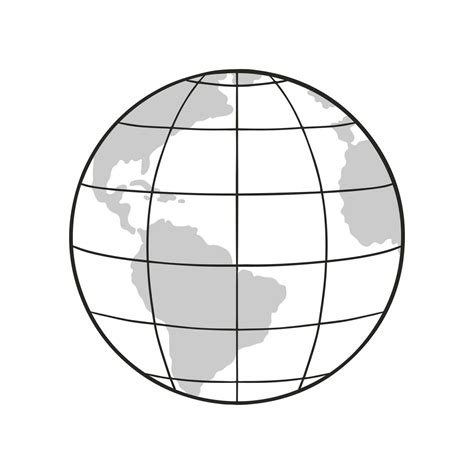 Outline Earth Globe With Map Of The World Parallels And Meridians