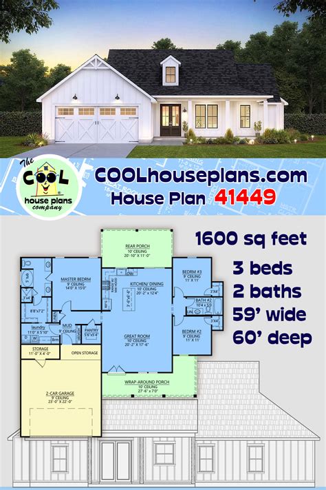 House Plan 41449 - Ranch Style with 1600 Sq Ft, 3 Bed, 2 Bath