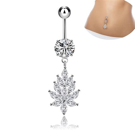 Sexy Dangle Belly Bars Belly Button Rings Belly Piercing Crystal Flower Body Jewelry Navel