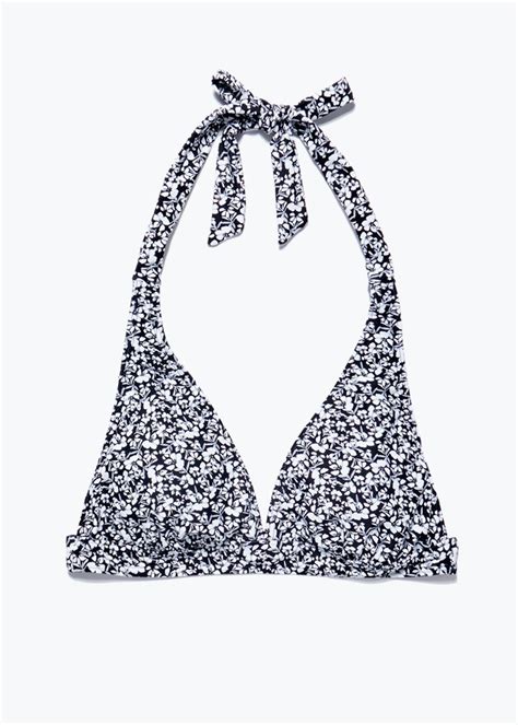 Women Papaya Holiday Swimwear Ditsy Floral Triangle Bikini Top Black