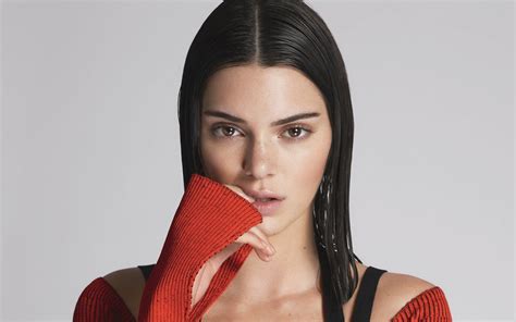 Download Wallpapers Kendall Jenner Model Beautiful Girl Brunette Portrait Red Sweater For