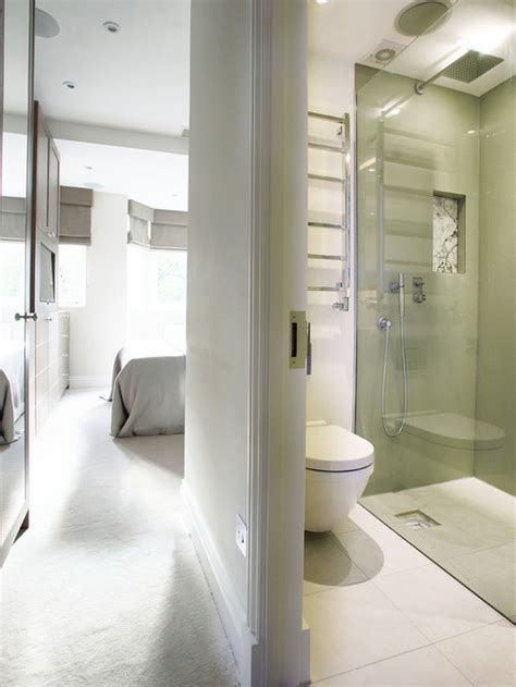 The minimum space required for an en suite consisting of a shower enclosure, basin and toilet is approximately 0.8m x 1.8m. Small En-Suite Ideas / Small ensuite bathroom designs ...