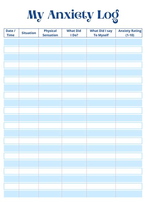 Anxiety Log For Kids Different By Design Learning